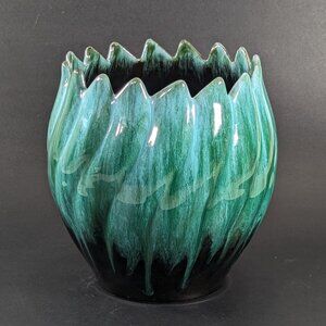 Vintage Blue Mountain Pottery Green Teal Glazed Vase, Indoor Planter